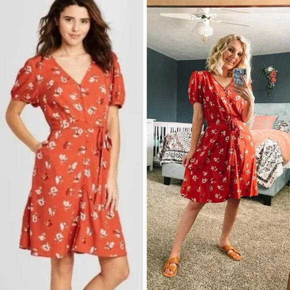 Universal Thread Orange Floral Mini Dress - Picture 1 of 12